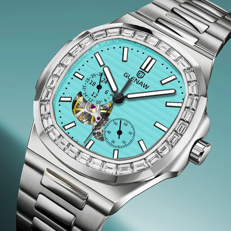 

Деловые двойные секундные двойные часовые механические часы, оригинальные подлинные часы из нержавеющей стали, водонепроницаемые мужские часы с ночным свечением