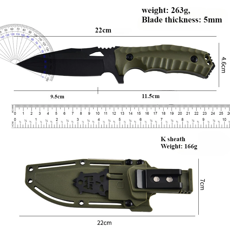 Multifunctional Portable Outdoor Climbing Survival Knife with Flint Fixed Blade Nylon Glass Fiber Straight Survival Knives Tools