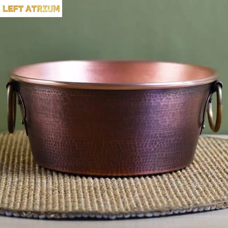 Vintage Copper Pot,Thickened Hot Pot Cooking Utensil Simmering and Pasta Stewing,Handcrafted Hammer Texture 26 cm Handheld Pot