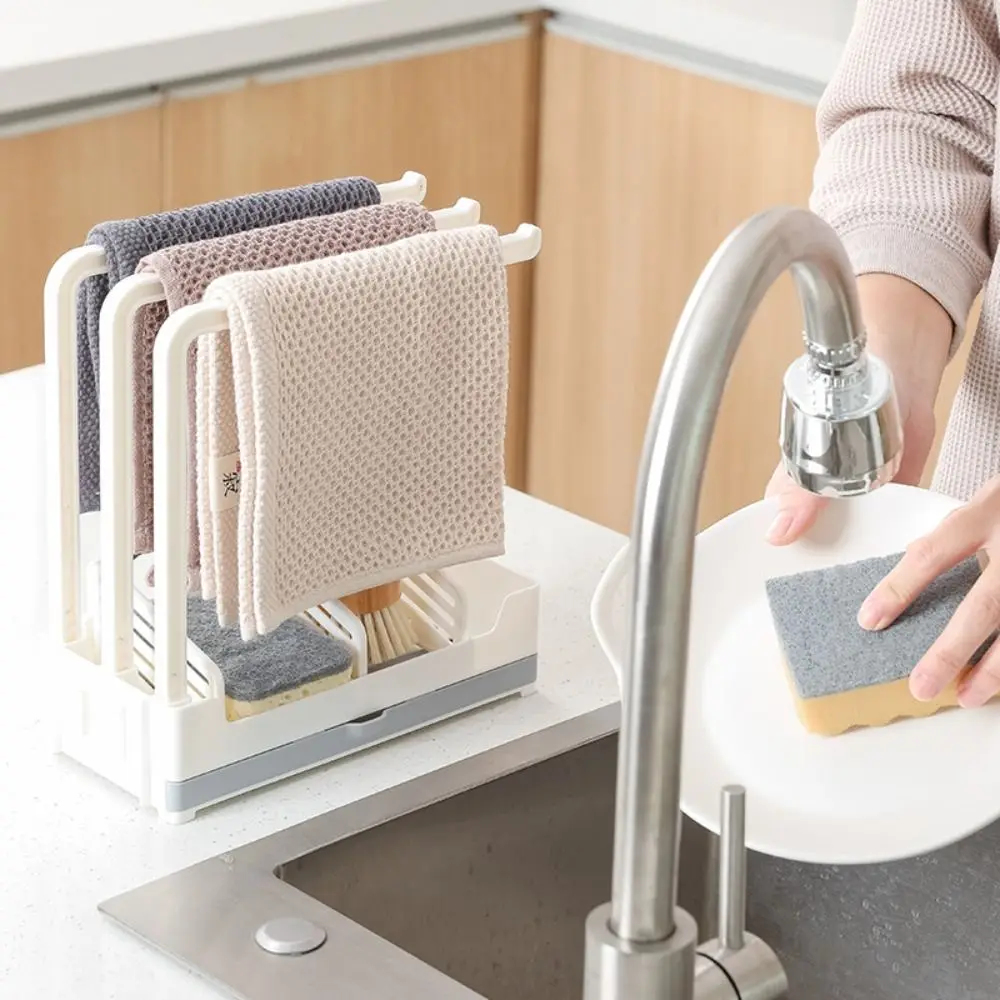 

Dishcloth Hanger Kitchen Storage Rack No-Punch Installation Multifunction Sponge Towel Drain Holder Dustproof Plastic