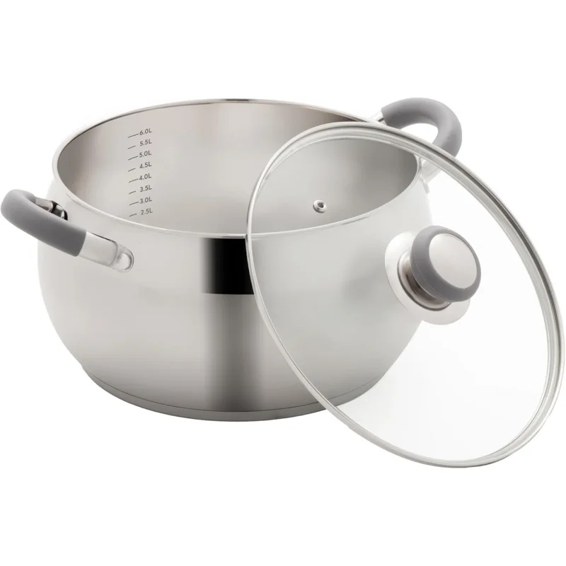 

7 Quart Modern Stainless Steel Stock Pot with Glass Lid - Tri-Ply Bottom, Induction/Dishwasher Safe, Heatproof Handles
