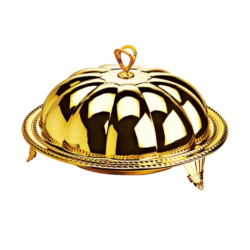 Hydraulic Catering Food Warmer Rose Golden Round Ceramic Chafing Dish Buffet Set
