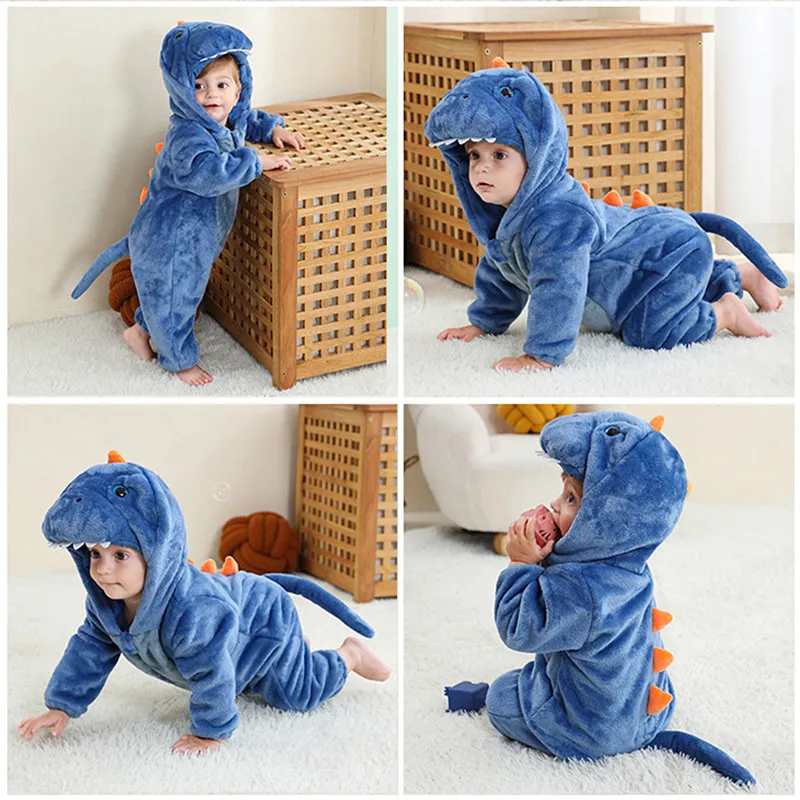 Toddler Dinosaur Bodysuit Anime Unicorn Colorful Dinosaur Cospaly Crawling Suit Baby Flannel Animal Costume Warm Sleepwear