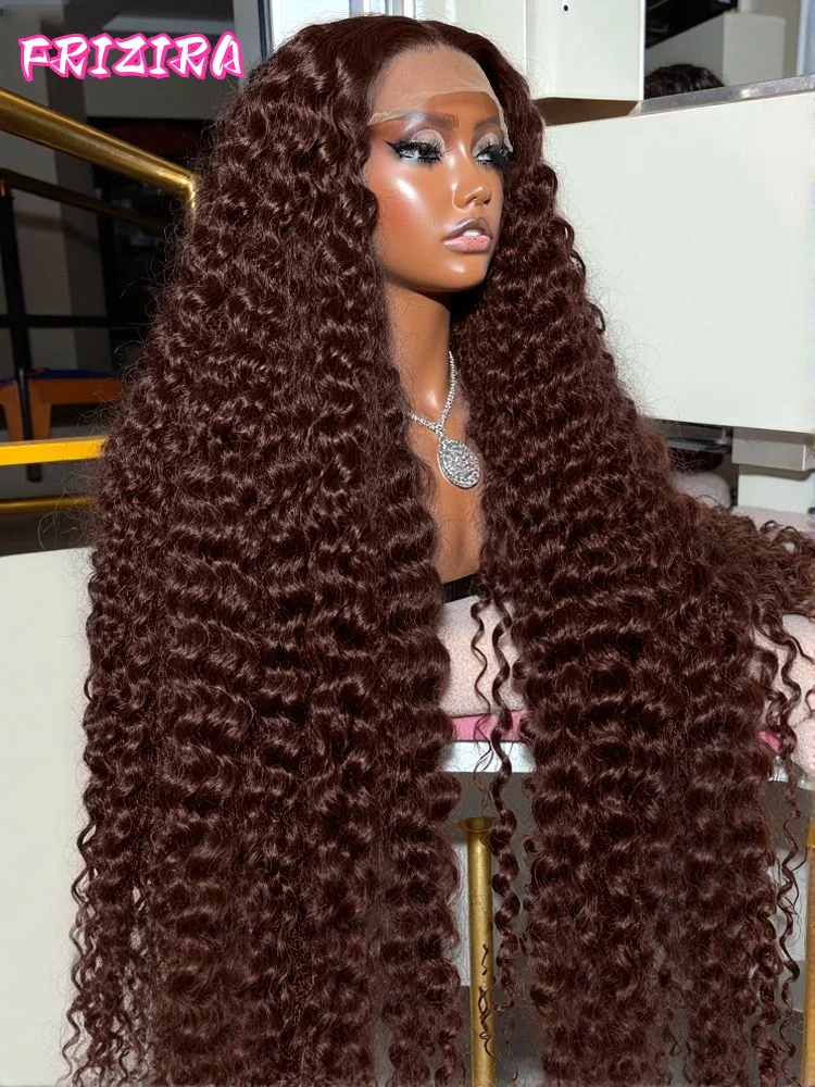 

200 Плотность Шоколадно-коричневый Глубокая волна Парик из натуральных волос на кружеве спереди 30 дюймов 13x6 HD Парик фронтальной части шнурка для чернокожих женщин 13x6 вьющихся париков