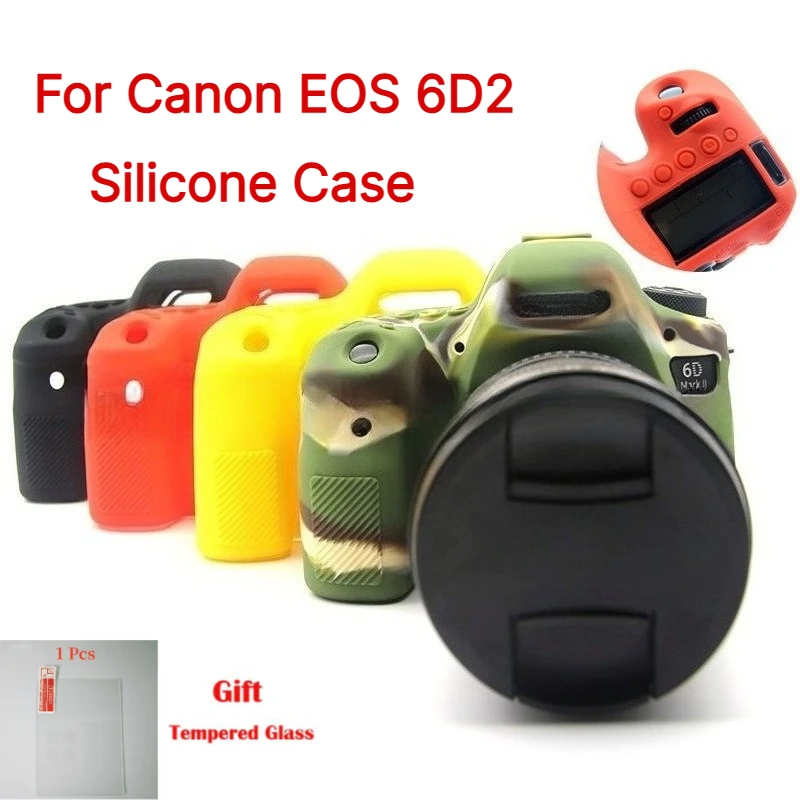Soft Silicone Rubber Camera Body Case For Canon EOS 6D2  6D Markii  Protective case, photography  bag + 1PCS Free Tempered Film