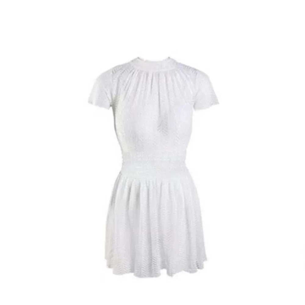 

Mesh Hollow Lace Skirt Swimsuit Short Sleeve Transparent Hot Spring Swimwear Backless Beachwear Bathing Swimwear Suit Vacation