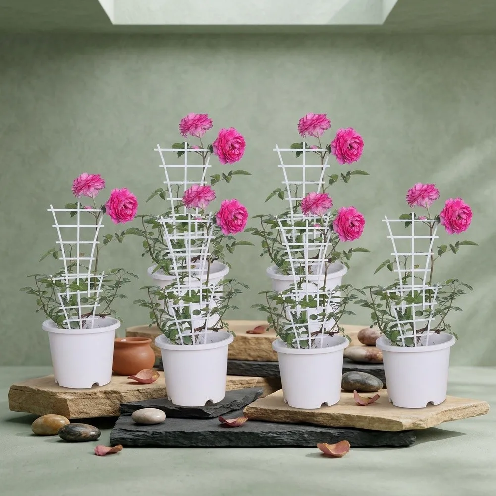 8 Piece Stackable Plastic Trellis for Climbing Plants Potted Garden Support White 14.8cm x 24.5cm Indoor Outdoor