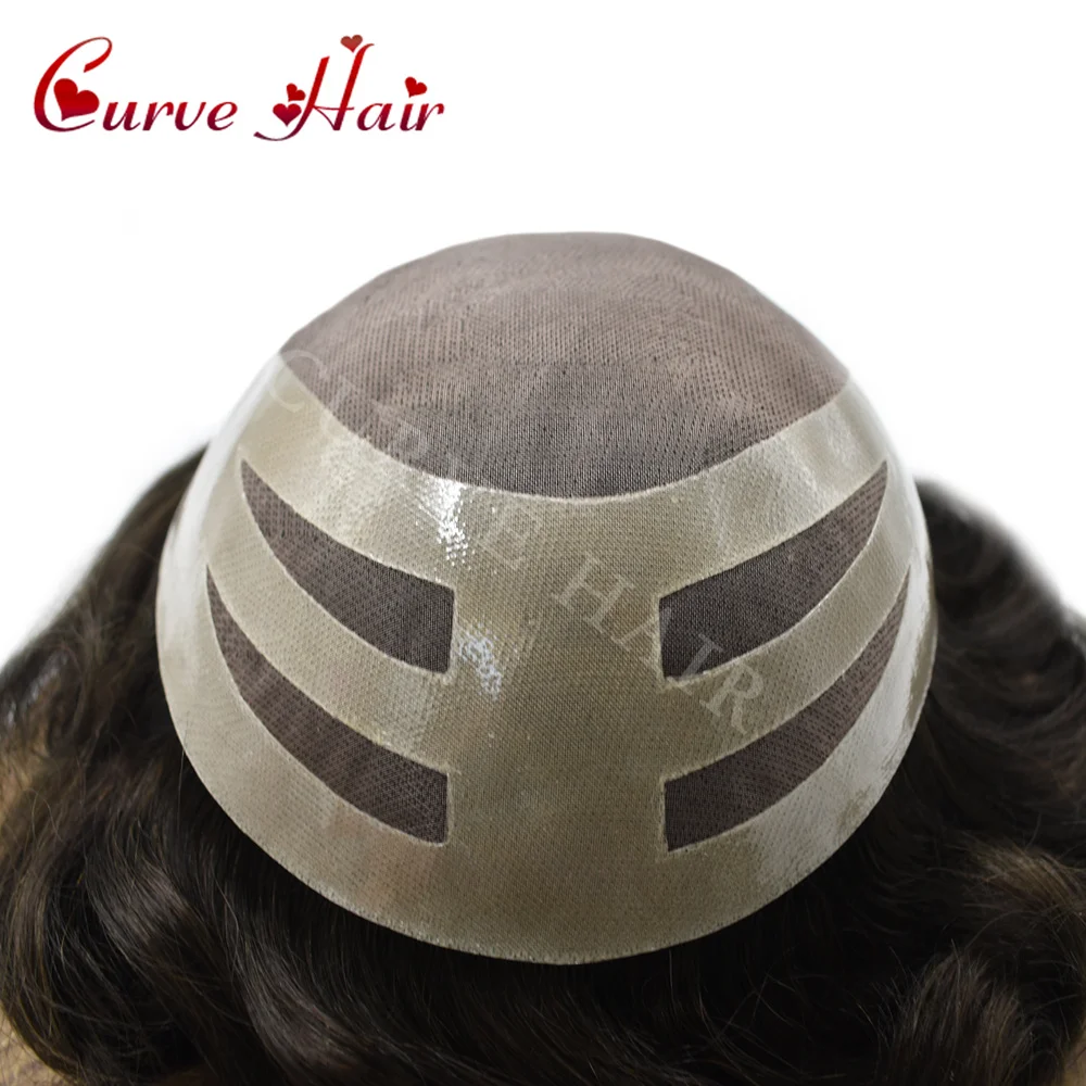 Toupee for Men Scallop Front PU Hair Prosthesis for Man Fine Mono Center with NPU Hair System for Man Human Hair System for Man