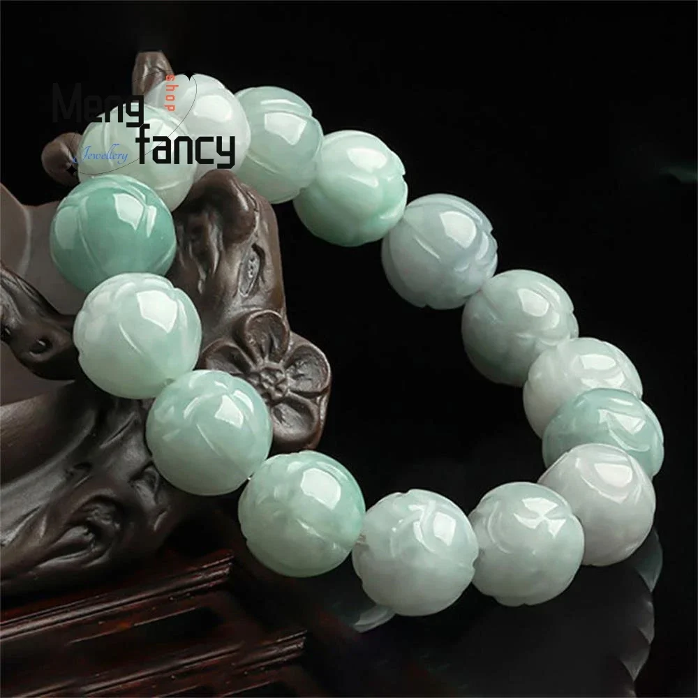 

Natural Myanmar A-goods Jadeite Lotus Jade Bracelet Simple Exquisite Couple Fashion Jewelry Best Selling Holiday Gift Souvenir