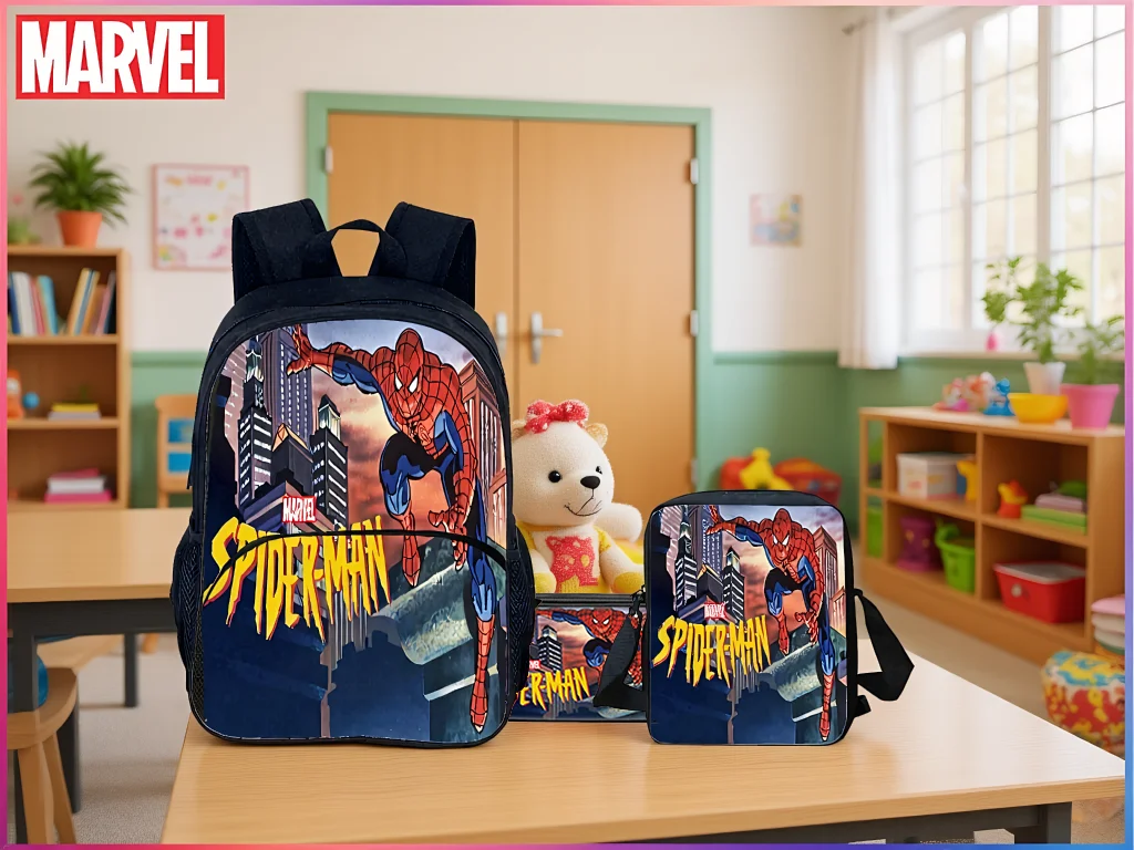 

HOT Spider-Man Student Multifunction Backpack+Marvel Side Bag+Pencil Box 3Pcs Set-Front Pocket Daypack for Kid