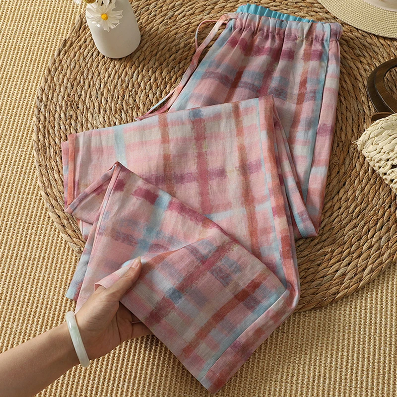 Regenbogen-Karierte Baumwoll-L – Linen Pant Wide Bewertung und Preis
