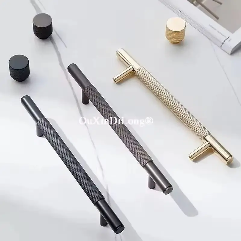 High-end Luxury 4PCS Solid Brass T-Bar Furniture Handles Drawer Knobs Cupboard Wardrobe Closet Dresser Wine Cabinet Door Pulls