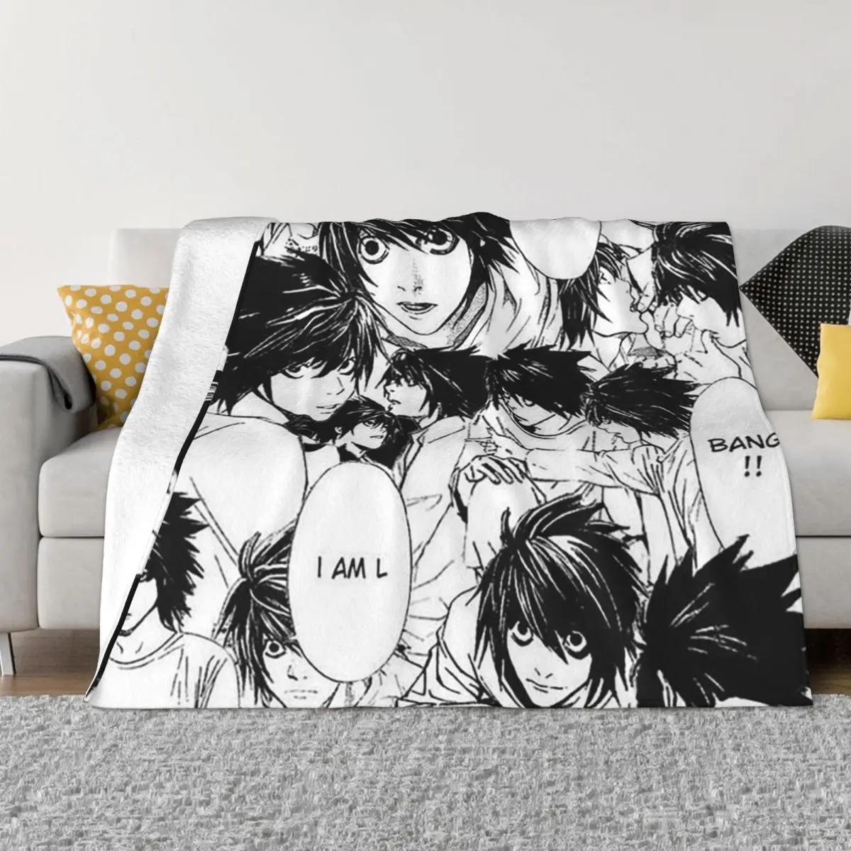 

Death Note Plaid Anime Blankets Flannel Decoration Lawliet Collage Cartoon Soft Throw Blanket for Bed Couch Bedding Throws