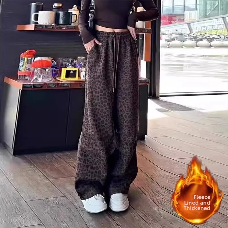 

plus Size 300 Pou Retro Leopard Print Wide Leg Pants Men Women Autumn Winter Thiened Fce Long Trousers Casual Comfort...