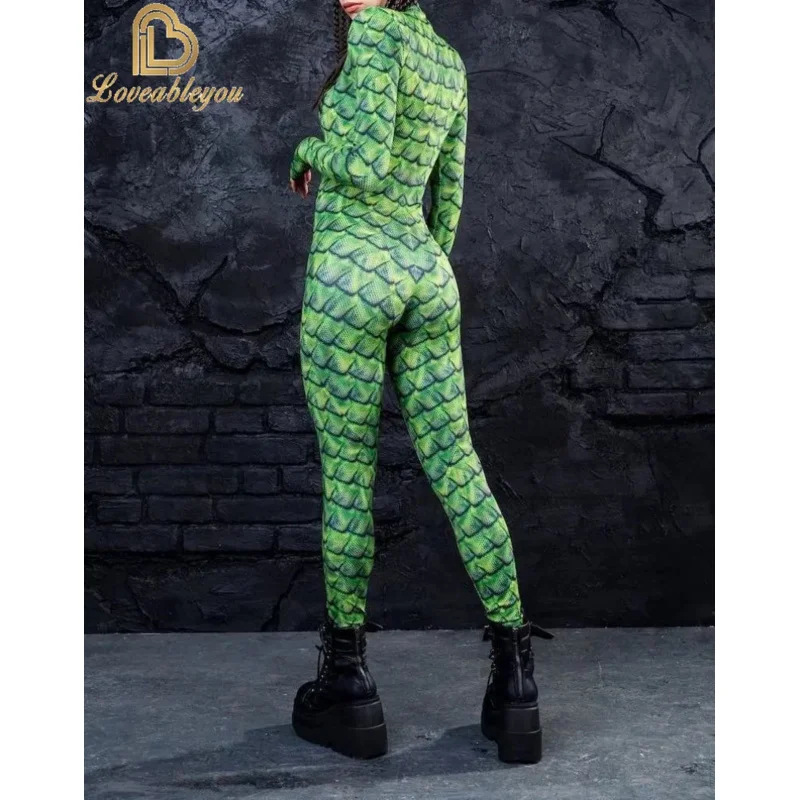 بدلة نسائية على شكل قشور السمك الخضراء بدلة على شكل جمجمة على شكل عظمة الزهور بطباعة ثلاثية الأبعاد بدلة قفز لحفلات الهالوين أزياء تنكرية
