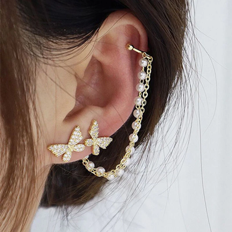 925 Silver Needle Korean Fashion Crystal Butterfly Earrings For Women Jewelry 2026 Trending Luxury Pearl Chain Tassel Earrings