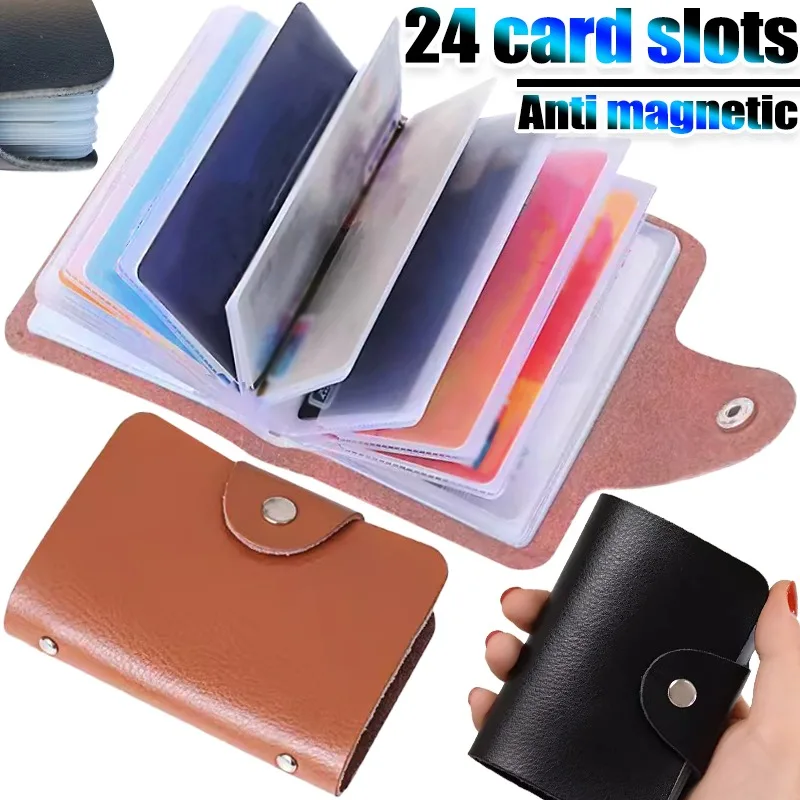 Anti Magnetic PU Card Bag 24 Card Slots Hand Held ID Bank Card Clip Convenient Light Buckle Closure Small Paper Storage Bags