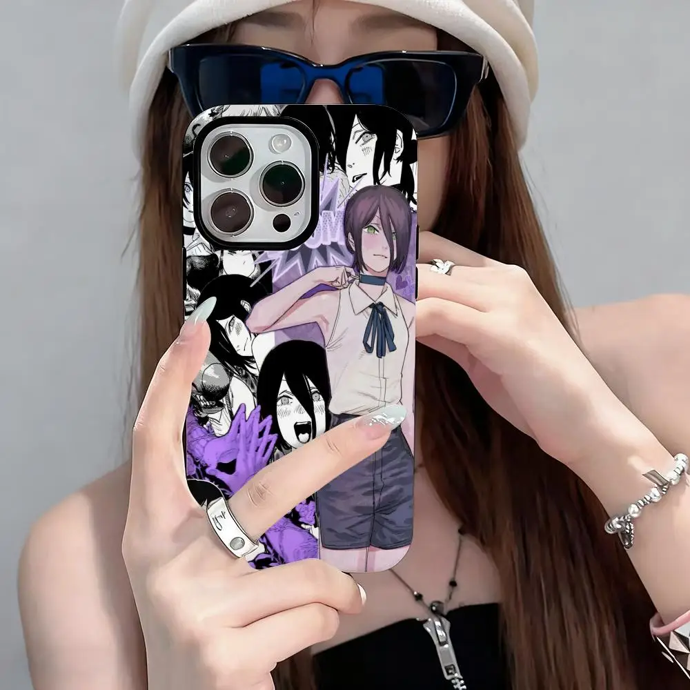Anime Kettensäge Mann Telefon Fall Für IPhone 17 16 15 14 13 12 Pro Max Plus Glänzend HD Doppel-Schicht flüssigkeit Zurück Film Hard Shell