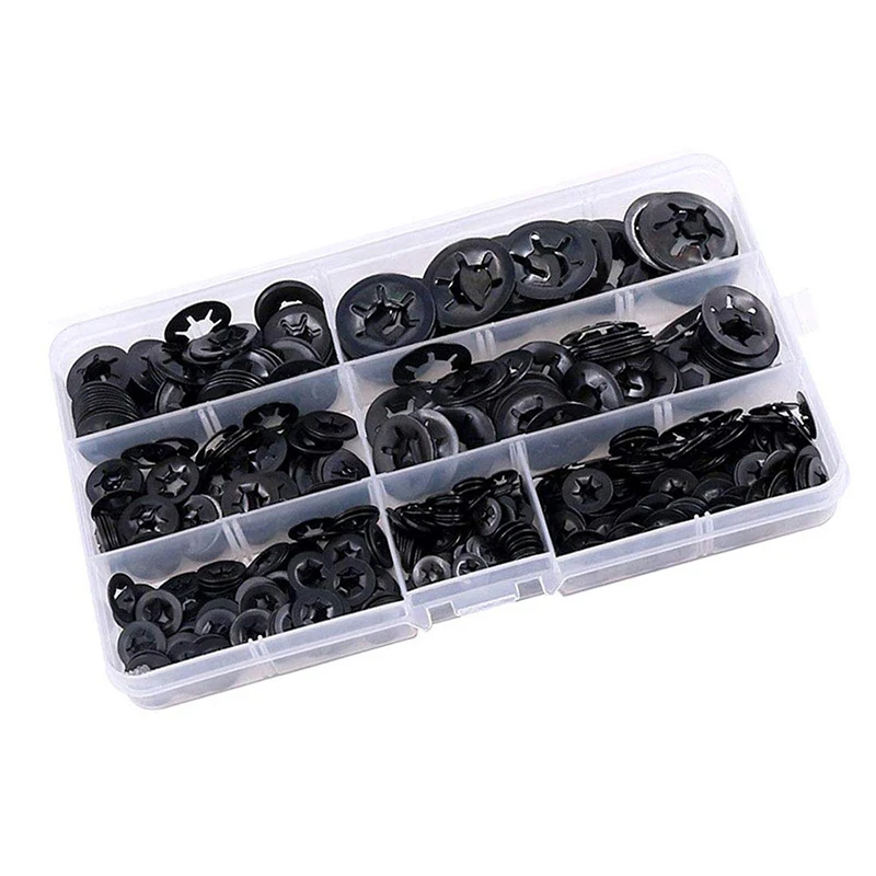 260pcs M3-M12 External Circlip Self-Lock Retaining Clip Starlock Push On Shaft Bearing Snap Ring Clip Washer Kit Set