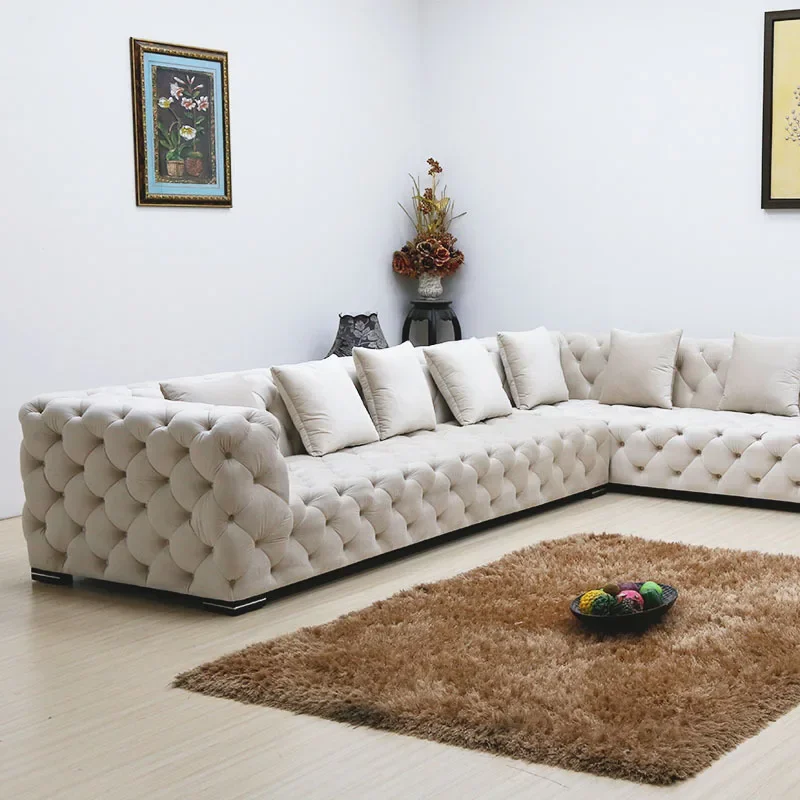 Modern Design Tufted Fabric Sofa  Velvet Living Room Sofas Chesterfield Leather Sofa furniture