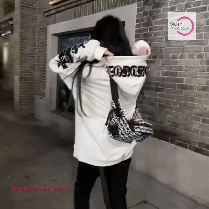 American hooded casual Joker White Sweater Women's Spring and Autumn New Couples' Fashion temperament loose long-sleeved tops