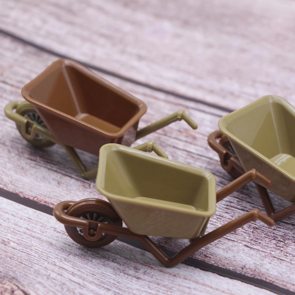 

4pcs Miniature Wheelbarrow Model Micro Garden Scene Layout Props Mini House Decor Wheelbarrow Mini House Micro Landscape Decor