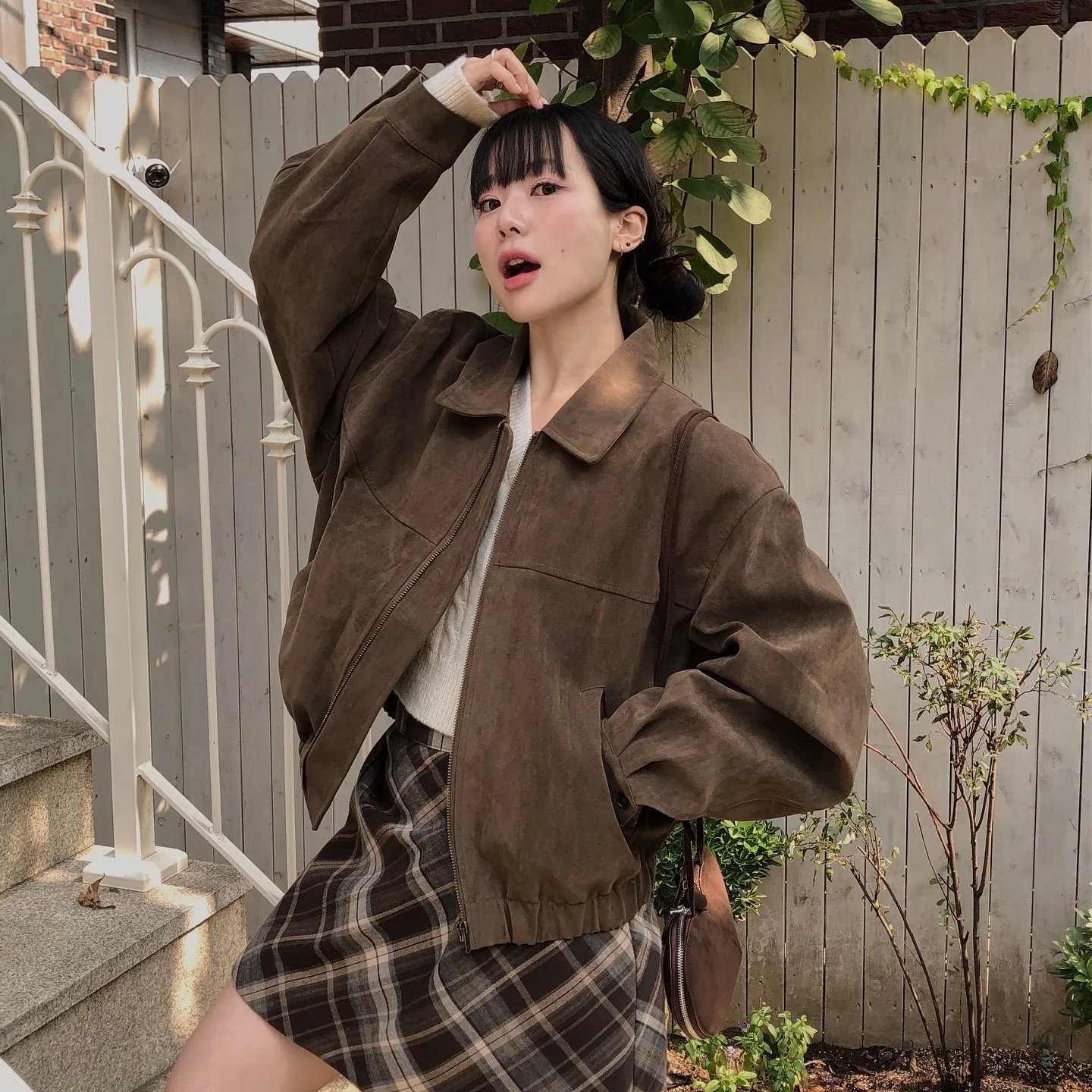 

Loose Suede Baseball Jaet Women's Faion Autumn Winter Versatile Outerwear Zipper Closure Color Polyester Fiber