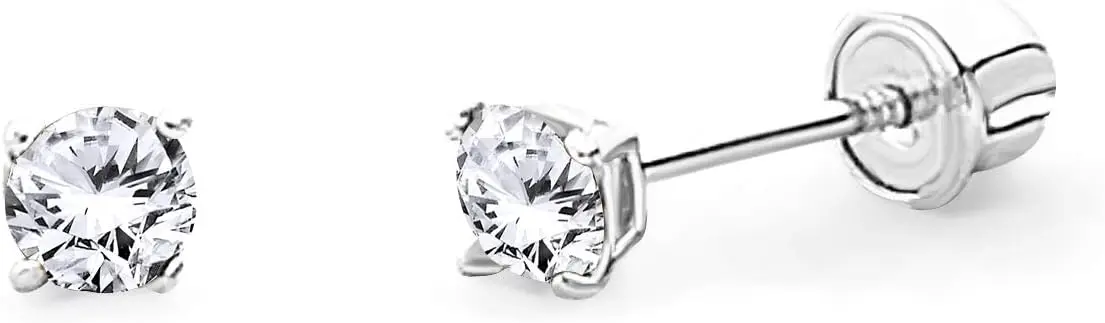 

14k Gold Round Solitaire Stud Earrings with Screw Backs, Sizes 2mm to 8mm