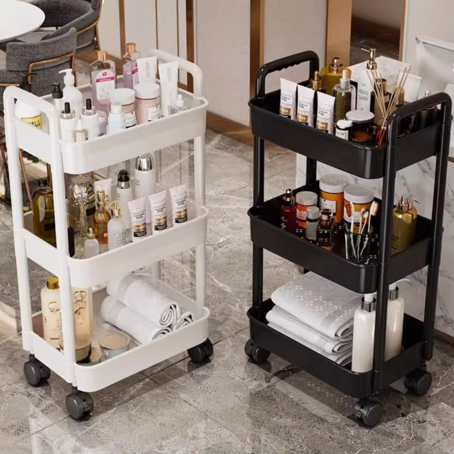 Efficient Multifunctional Mobile Kitchen Rack Trolley with Wheels - Organize Household Accessories and Multi-Storey Bookshelf