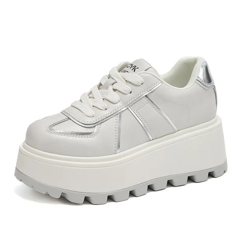 

8.5CM Microfiber Leather Vulcanize High Brand Flats Comfy Spring Autumn Platform Vulcanize Women Chunky Non-slip Sneaker Shoes