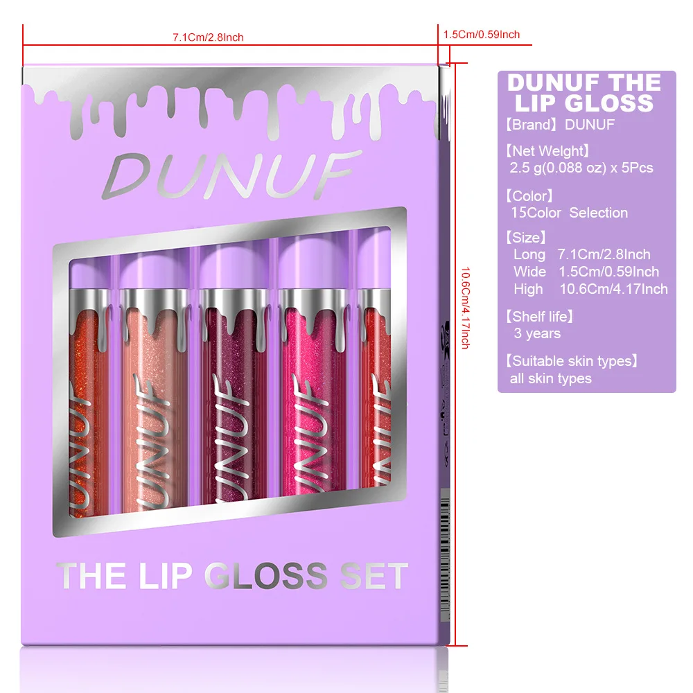 5 Colors Hydration Gift Box Mirror Lip Gloss Set Non-Sticky Cup Nourishing Moisturizing Color Developing Lip Glaze