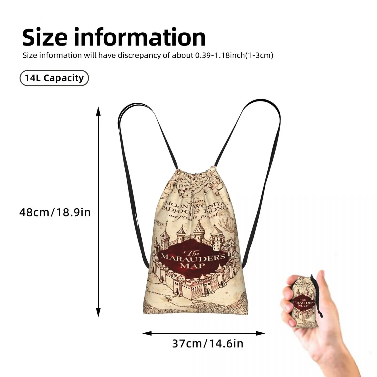 Magic Marauders Map Harny Potter Drawstring Backpack Sports Gym Bag Lightweight Foldable Storage Drawstring Bag for Men Women
