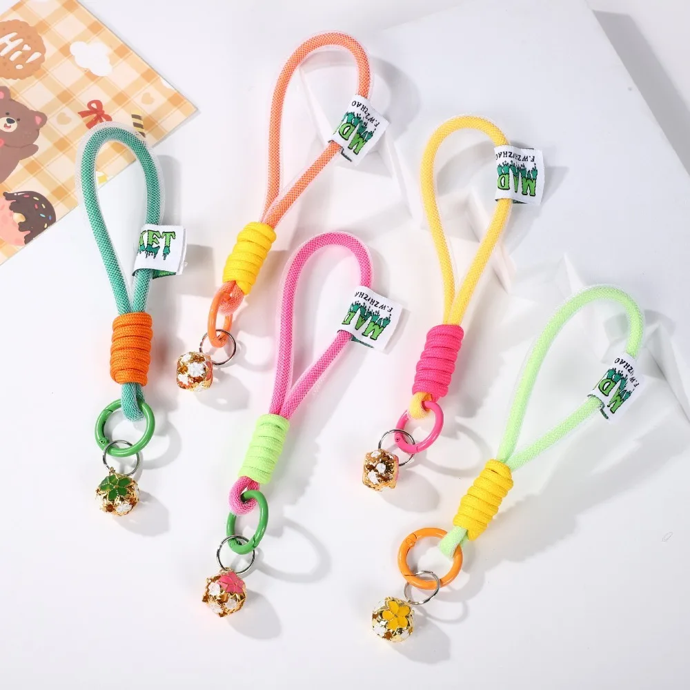 Multi-purpose Knotted Rope Phone Lanyard Colorful with Bell Anti-loss Key Chain Backpack Charm Simple Rope Woven Phone Strap