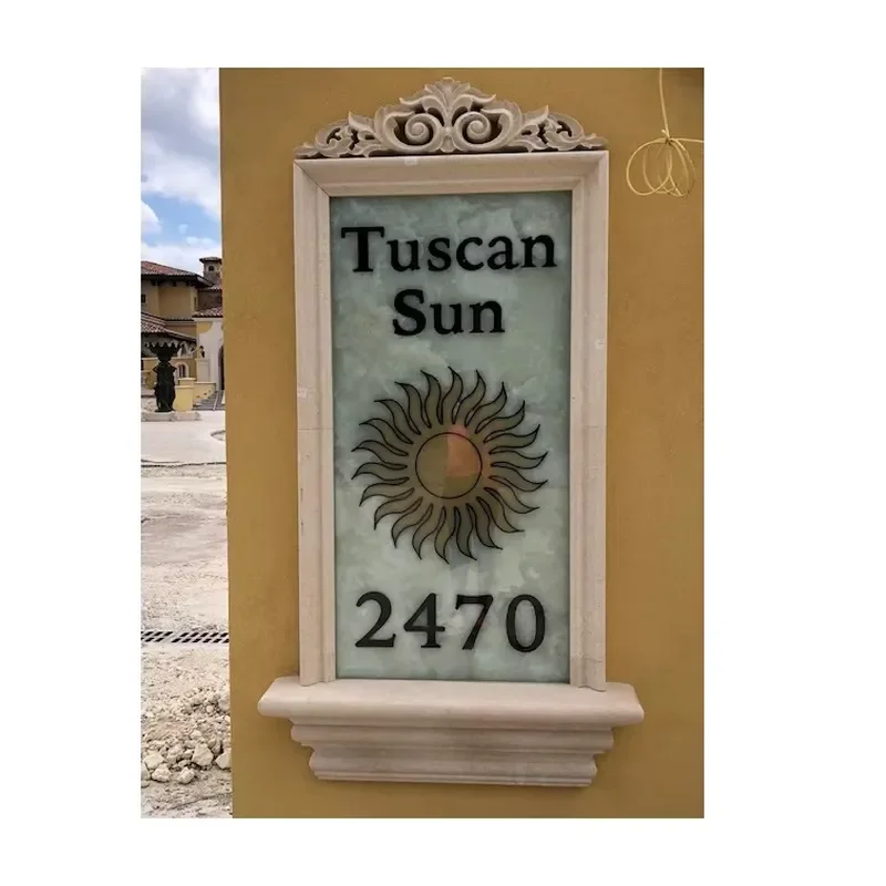 Custom Marble Villa Wall Hanging House Number Plaque with Letters and Pattern Design
