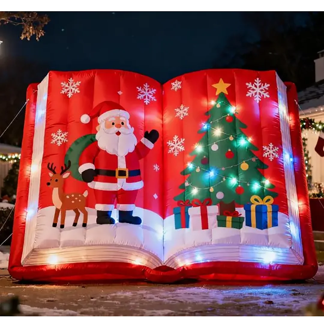 

Giant Inflatable Santa Claus Book Air Blow Books with Xmas Tree/Christmas/Snowman/Reindeer Print on Holiday Decoration