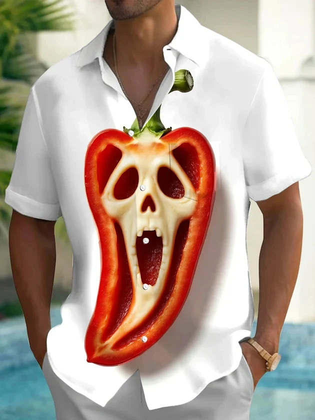 2026 Halloween Men's Shirt Rainbow Dripping Ghost Print Lapel Short Sleeve Casual Streetwear Holiday Party Beach Men Clothing