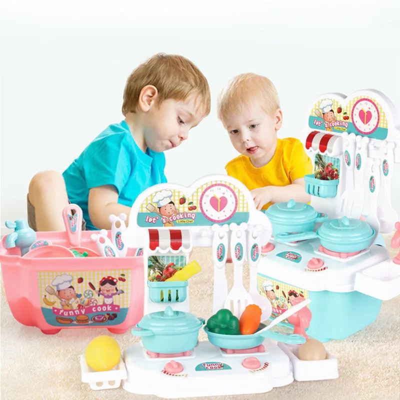 22Pcs Mini Kitchen Counter Play Set DIY Simulated Cooking Food Tableware Play House Role Play Pretend Game Children Toys Gifts