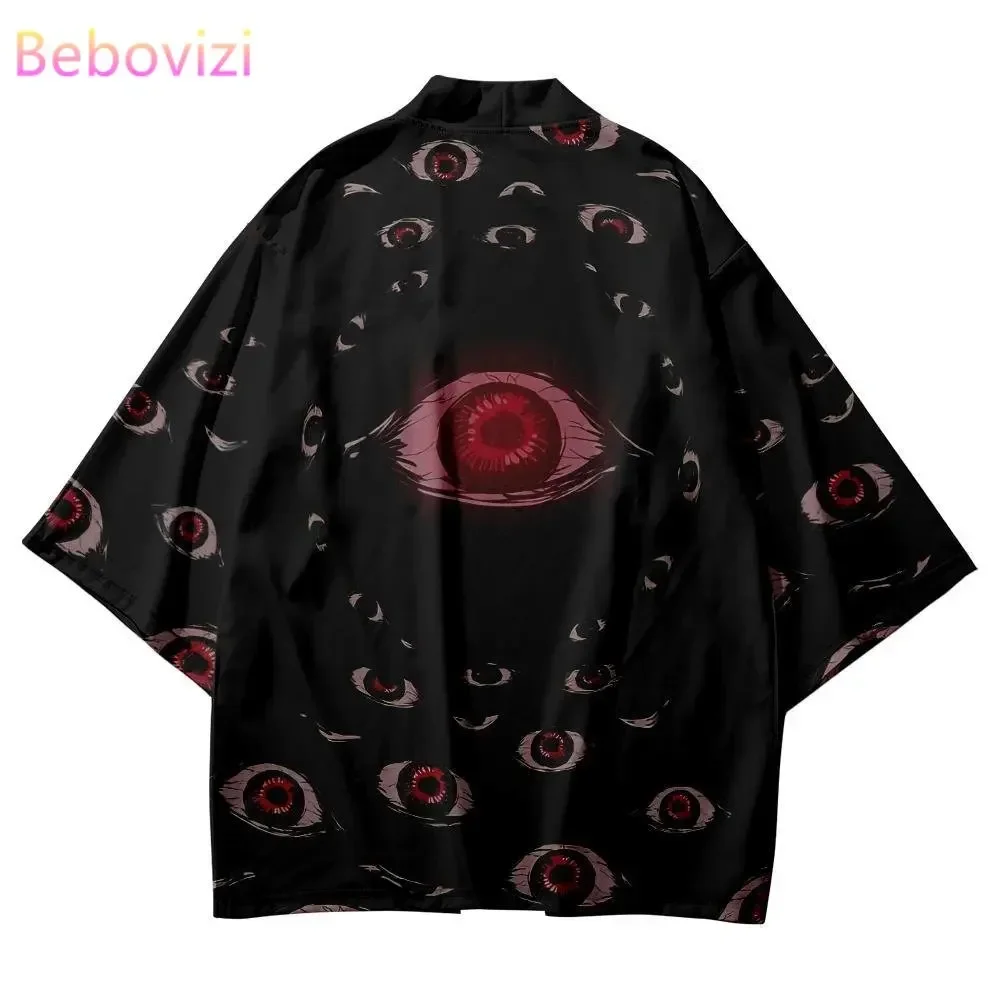 Kimono Traditionnel à Imprimé Oeil pour Homme et Femme, Streetwear de Style Japonais, Cardigan de Plage, Chemises Haori, à la Mode, Cosplay, Nouveau Design, 2023