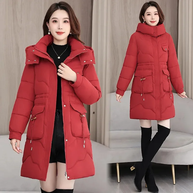 

Thickened Mid-Length Cotton Jacket for Women Knee-Length Winter Coat Large Size Mommy Clothes Long Coat Female