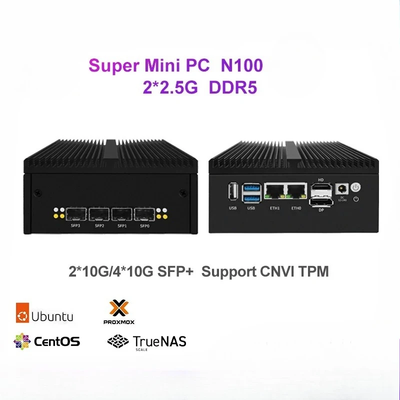 H10 Soft Router Mini Computer Industriale Intel N100 2*2.5G 2*10G/4*10G SFP + 12V-24V Ampia Ingresso Tensione Supporto TPM GPIO