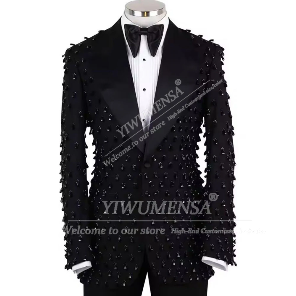 

Luxury Jewelry Beaded Tuxedo Suits For Men Single Breasted Jacket Pants 2 Piece Sets Groom Wedding Tuxedos Customized Man Outfit