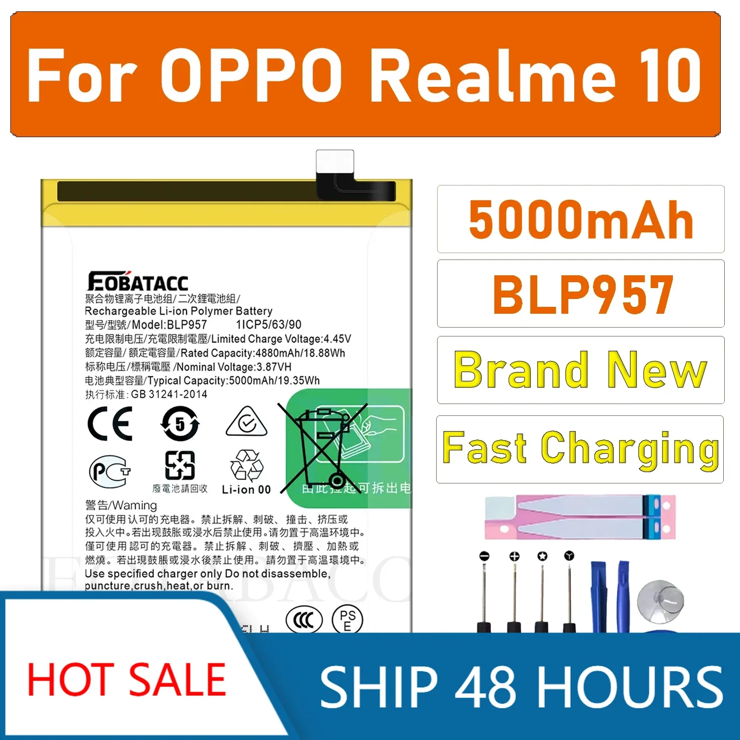 2025 YEARS EOBATACC 100% New Original Battery BLP957 For OPPO Realme 10 Batteries Battery + Free Tools