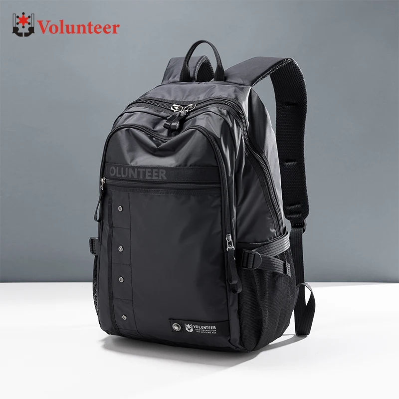 VOLUNTEER 24L مقاوم للماء حقائب ظهر سوداء للسفر للرجال أكسفورد القماش محمول حقيبة مدرسية عادية سعة كبيرة على ظهره 1876-03