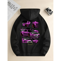 Men's New Fashion Hoodie, Casual Daily Drawstring Hooded Sweatshirt Car Print, Front Kangaroo Pocket, Men's Jacket