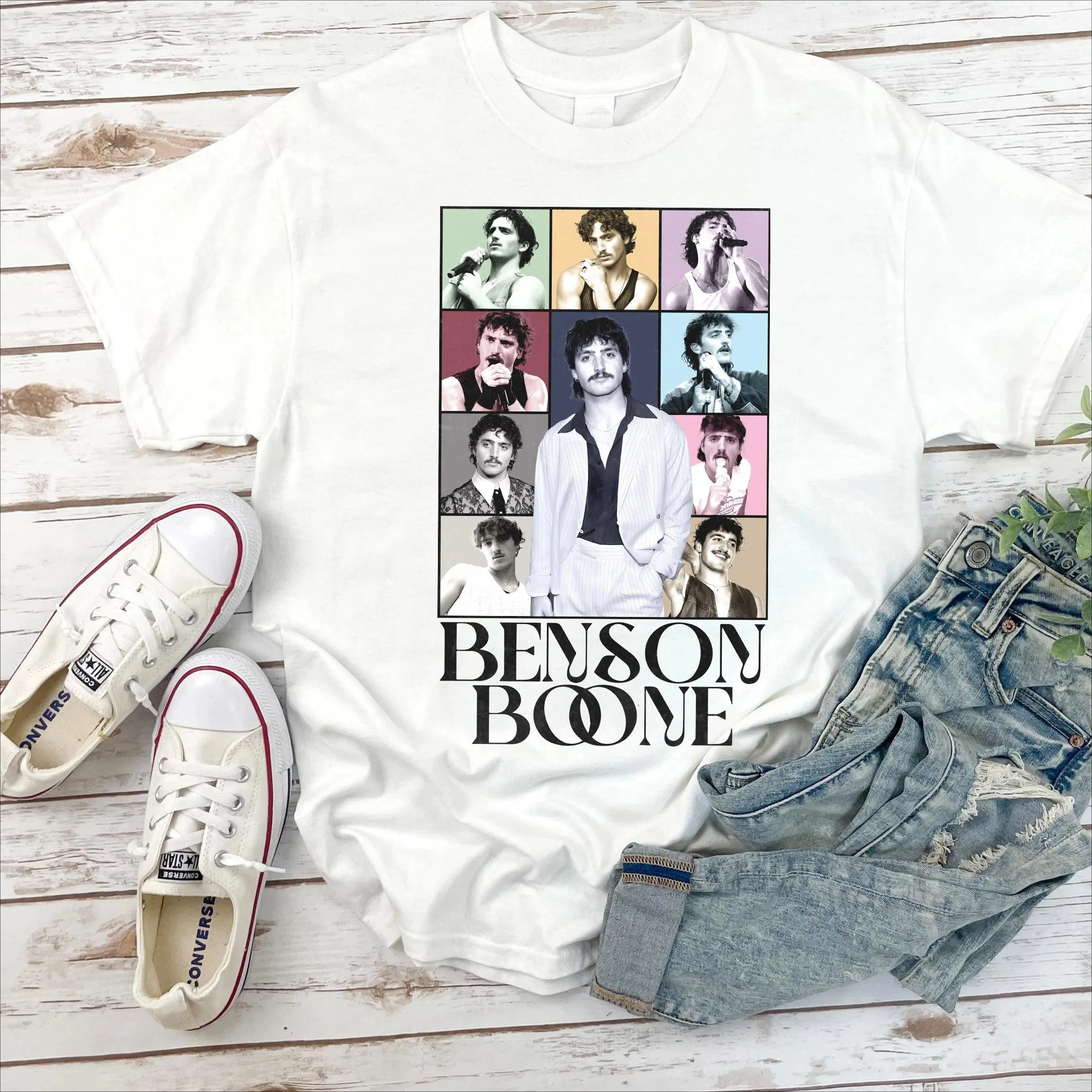 

Benson Boone Vintage Shirt Retro Pop Star Graphic Tee Concert Tour Collage T-Shirt Music Fan Gift Aesthetic Benson Boone Top