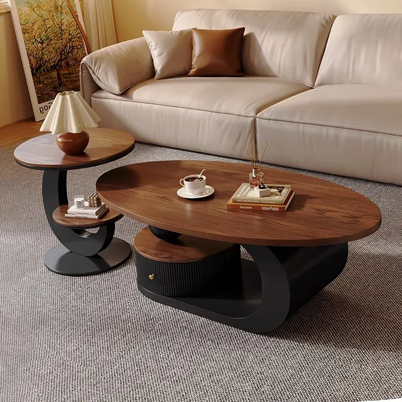 

Customizable Mid-Century Coffee Table Home Living Room Light Luxury Solid Wood Oval Cream Style Artistic Small Coffee Table