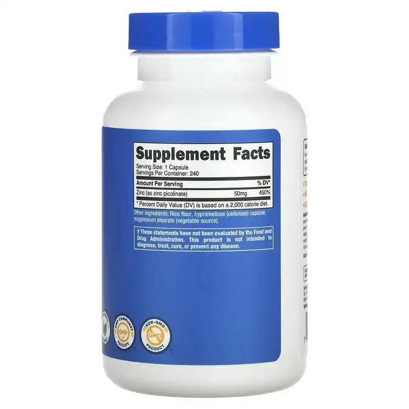 Zinc Picolinate 50 Mg 240 Tablets Per Bottle Supports Immune System Health Supplement