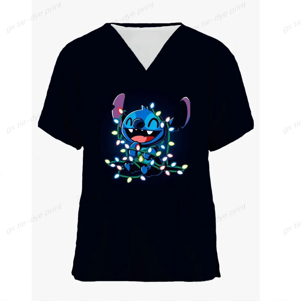 Stitch Print Working Scrubs Tops Pet Grooming Uniforms Cartoon Beauty Salon Work Clothing Pet Beauty Uniform Disney brand