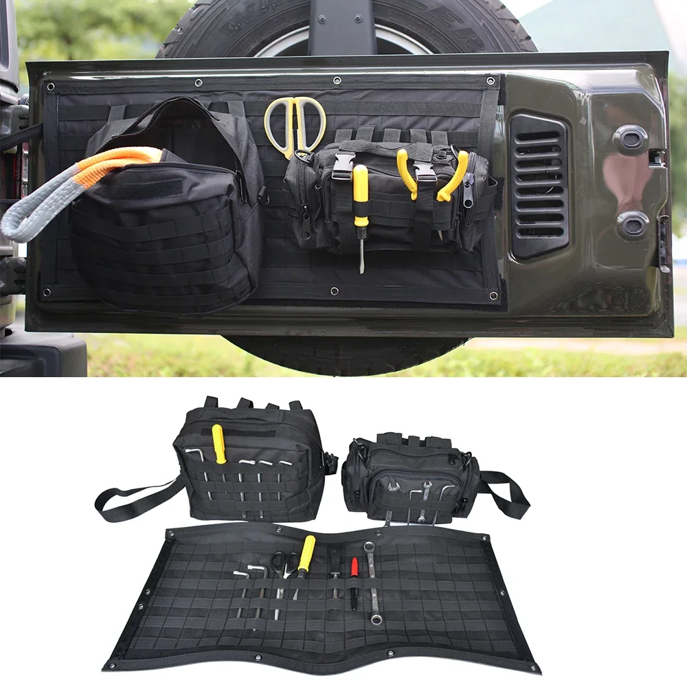 Three-Piece Rear Spare Tire Tailgate Storage Bag Black For Jeep Wrangler JK 2007-2017 J323 LantSun