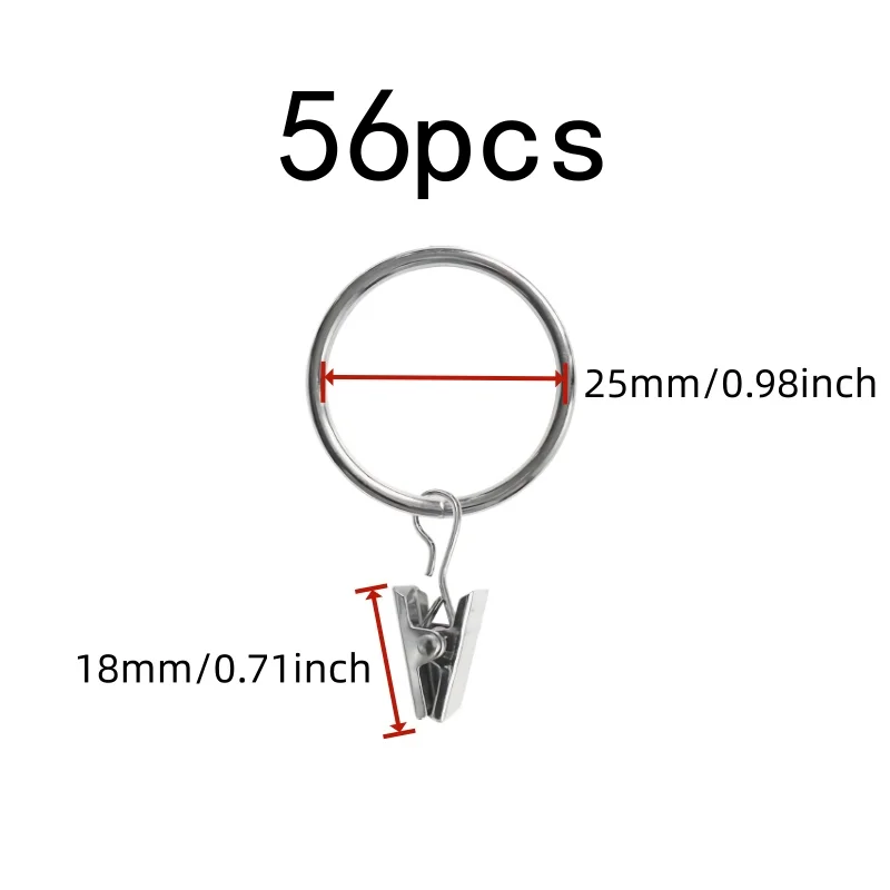 56 pcs 25mm Metal Curtain Hanger Rings Easy Slide On Rod, designed for Bathroom Shower Panels, Rust Resistant Finish view 2